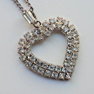 Vintage Rhinestone Heart Pendant & Chain